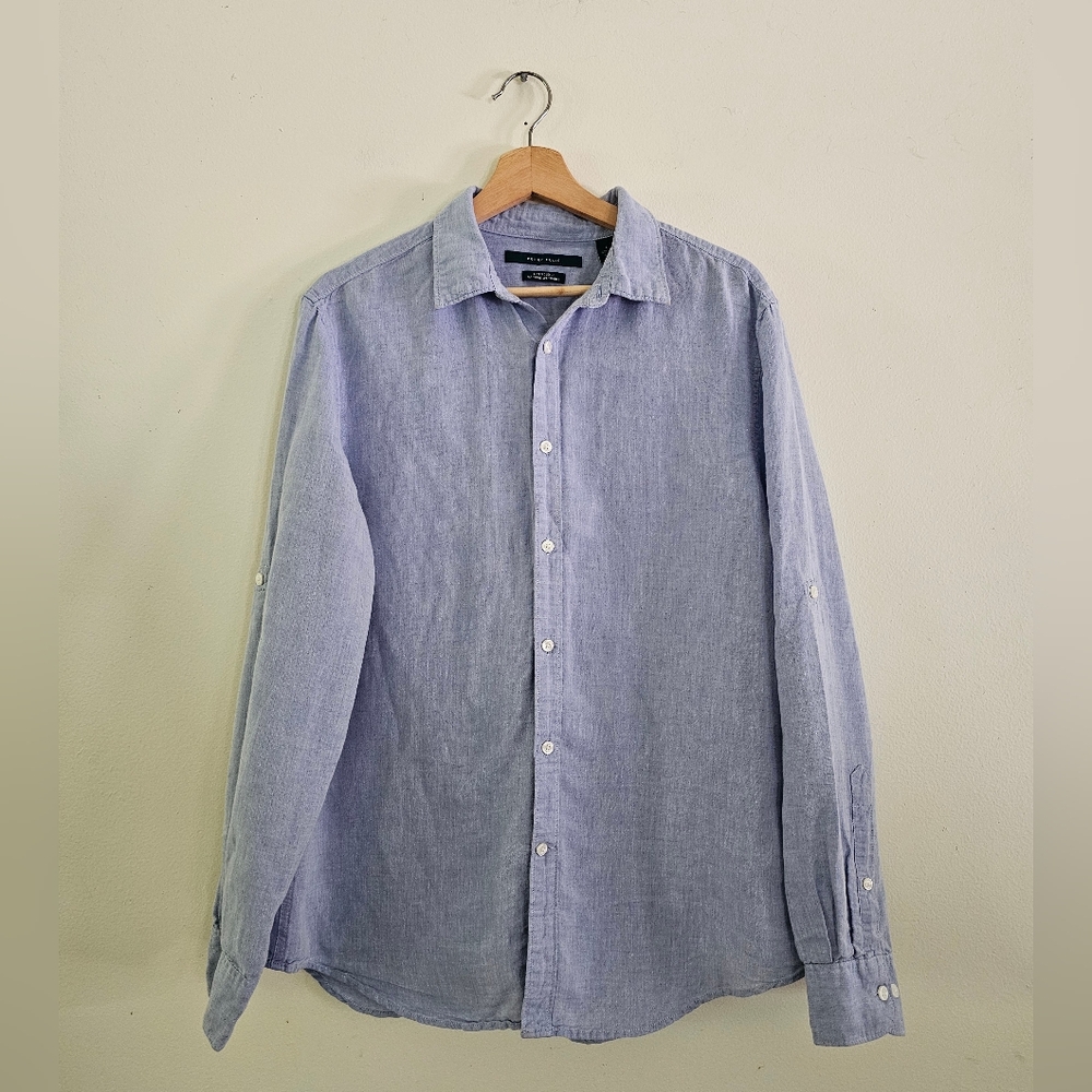 Perry Ellis Linen Blend Button Down Shirt Large